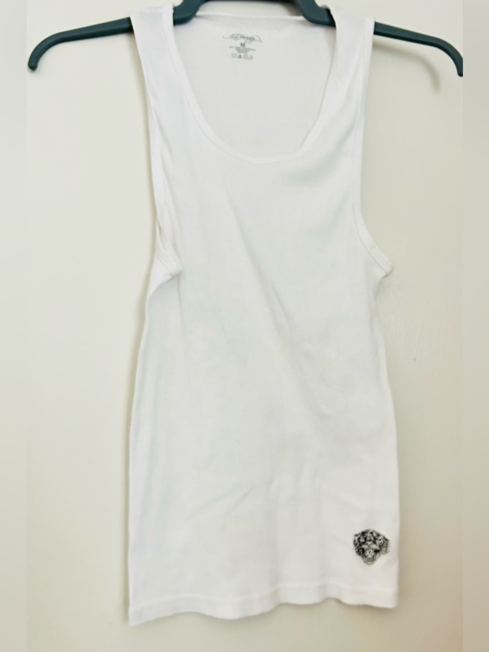 Ed Hardy White Ribbed Tank Top Sz Medium